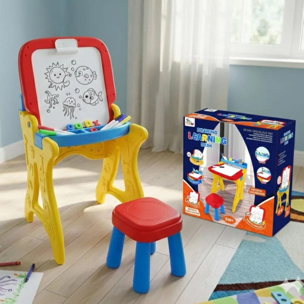 Toy Matic Drawing & Easel Learning Desk with Stool - Image 1